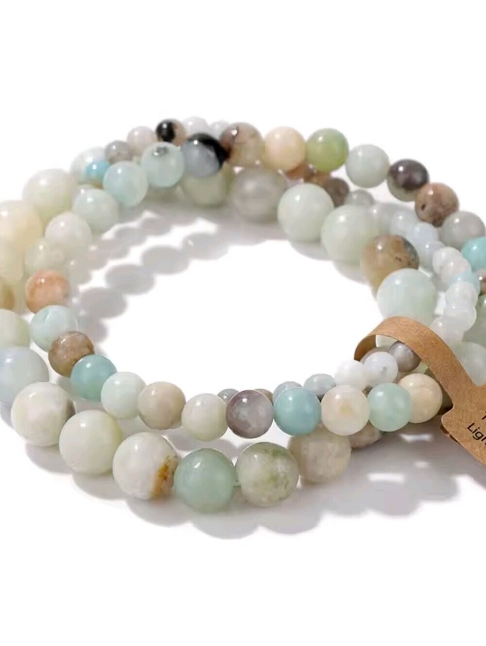 3pc Natural Amazonite Gemstone Stretch Bracelet Set Boho Crystal Beaded Jewelry - Picture 3 of 8